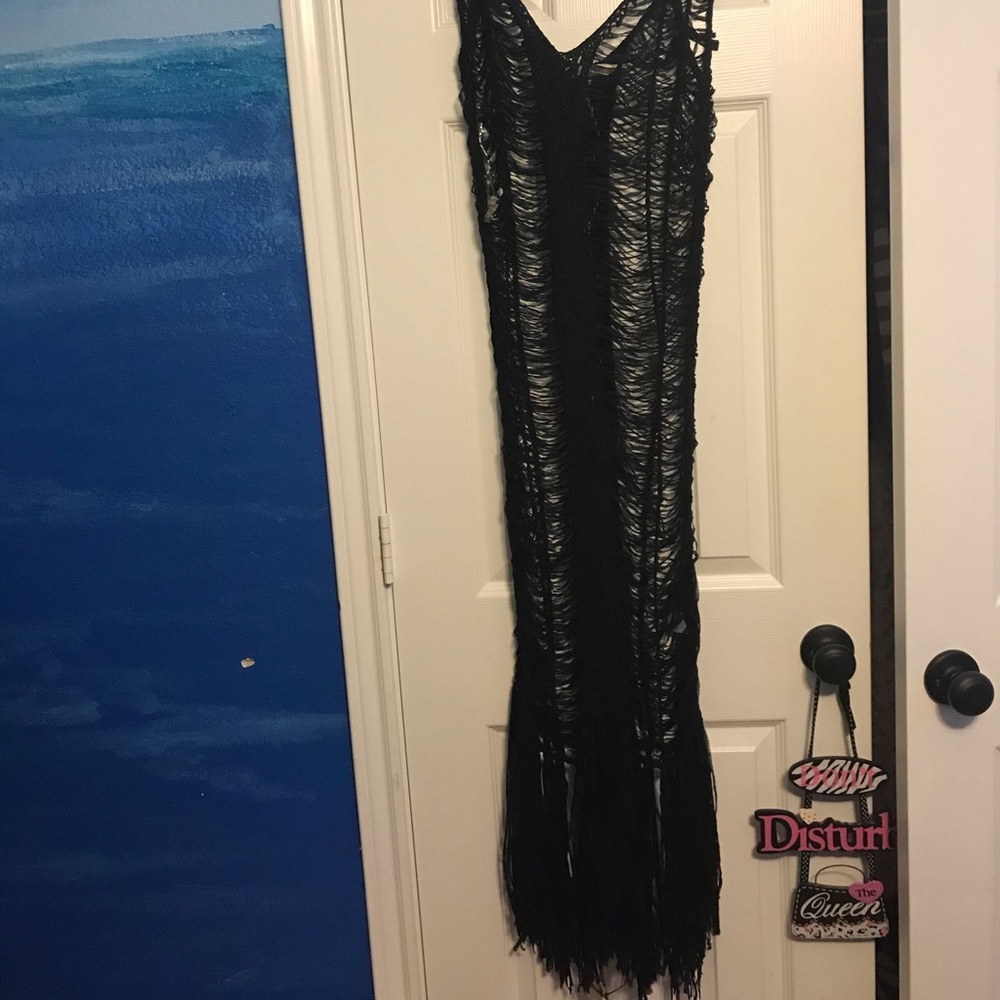 See thru black fringe dress
